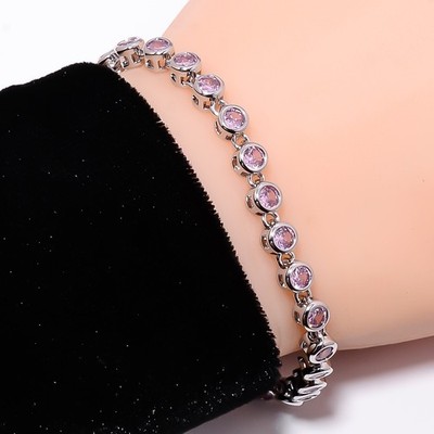 Pink Sapphire - Simulated 925 Sterling Silver Adjustable Bracelet 7-8'' B128317