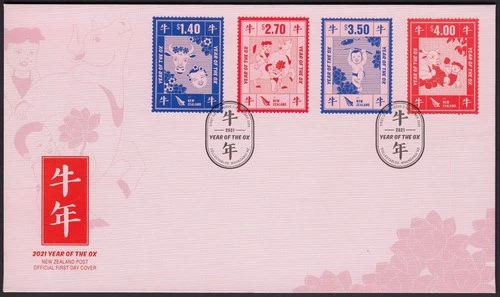 NEW ZEALAND 2020 Year of the Ox 2021, Set of 4 on FDC