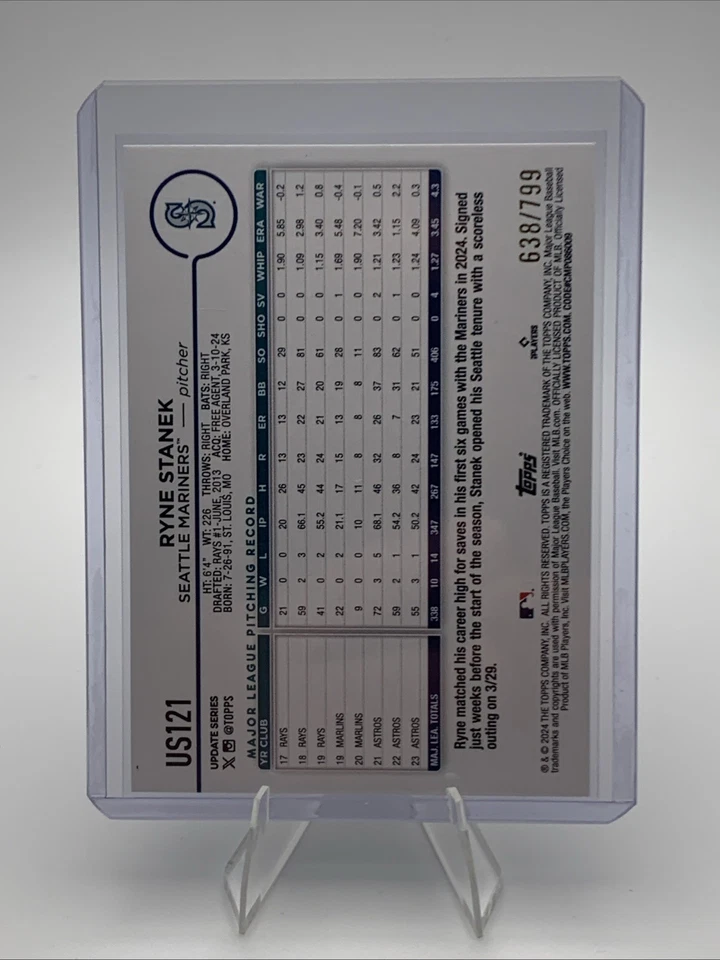 2024 Topps Update Series - Ryne Stanek #US121 Purple Holo Foilboard /799 - Image 2 of 2