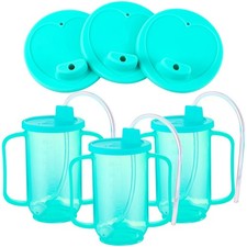 Sliner 3 Pcs adult sippy cups with long straw for elderly, 4.7 inches, Blue