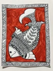 Madhubani painting Fish Lotus Paper artist signed original 8.5 X 11" unframed