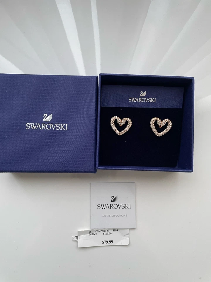 Swarovski Una/Sublima Rose Gold Heart Swan Earrings - Image 4 of 4