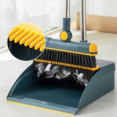 Besen & Kehrschaufel Set 2-teilig Schwerlast Edelstahl Drehstiel & klappbar