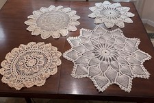 4 Vintage Hand-Crocheted Small Table Toppers/large Doilies 19  -26  Cream Color