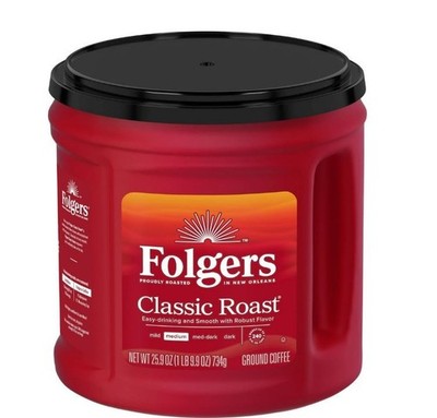 Folgers Classic Roast Ground Coffee, Medium Roast, 25.9 oz Canister