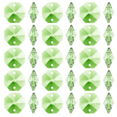 100Pcs K9 Crystal Octagon Beads 2 Holes 14mm Chandelier Prisms Light Green