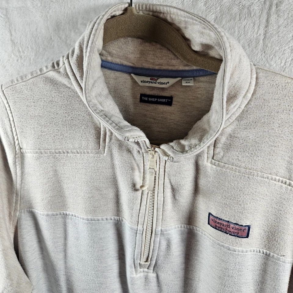 Suéter feminino Vineyard Vines tamanho 2X bronzeado colorblock camisa ovelha 1/4 zíper Martha's - Imagem 4 de 4