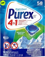 Purex 4-in-1 Laundry Detergent Pacs, Mountain Breeze, 58 Count New