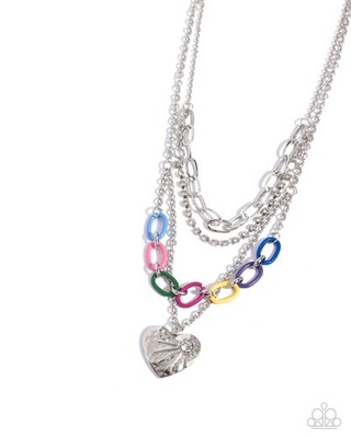 Paparazzi jewelry Colorful Casanova Necklace - Multi Chains & Silver Heart