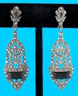 * 1920s - ART DECO STERLING SILVER BLACK ONYX & MARCASITES PENDANT EARRINGS