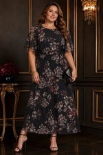 NEW Nine West Maxi Fit & Flare Dress Gray Floral Wedding Evening Party Cocktail
