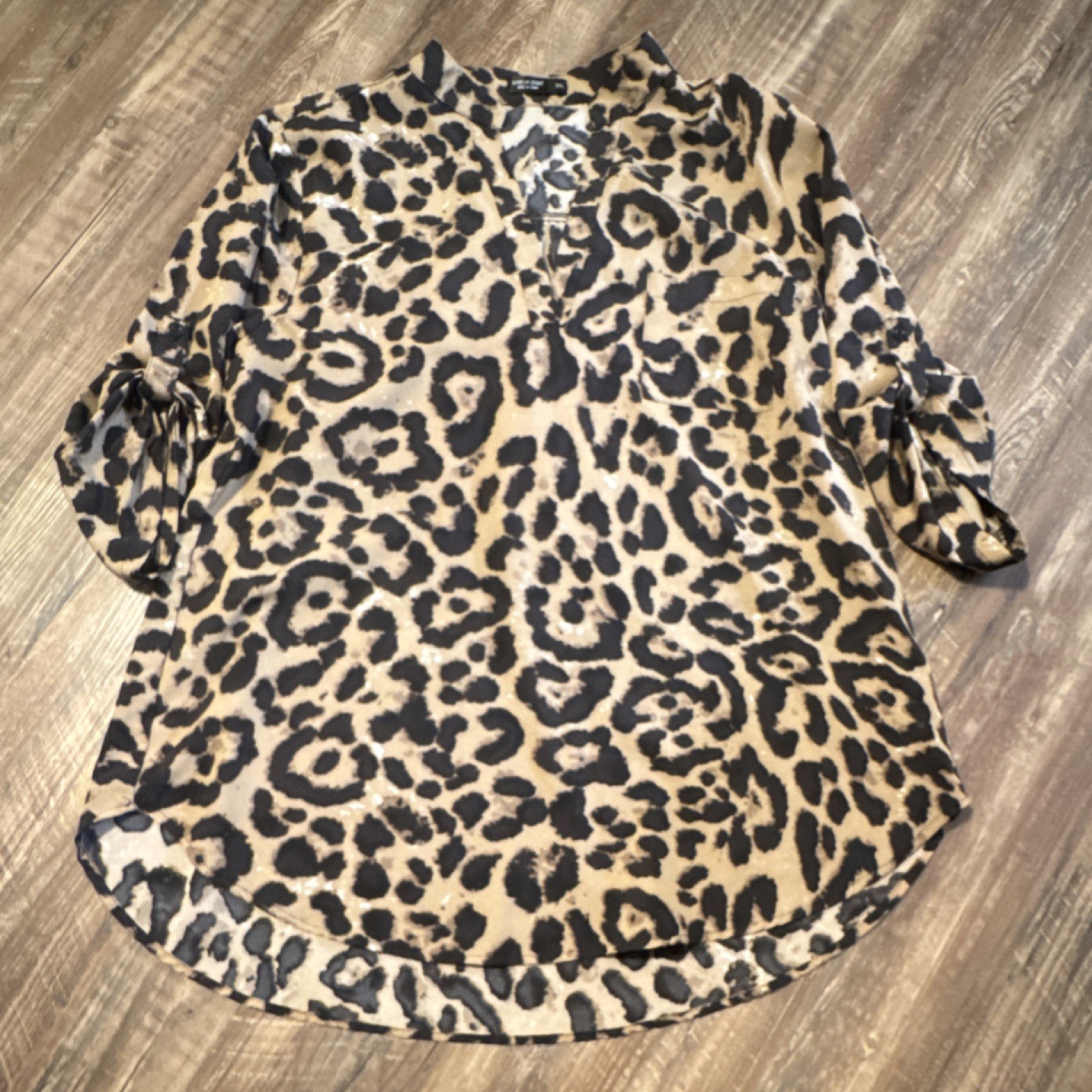 SheIn Curve Leopard Print Tunic Blouse 3XL V-Neck 3/4 Sleeve Brown Black