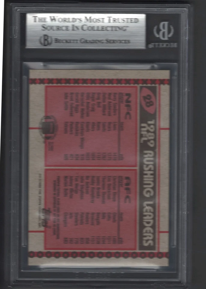 1990 Topps #28 BARRY SANDERS /OKOYE BGS 9 BEAUTY 9.5 CENTER 1989 RUSHING LEADERS - Image 3 of 3