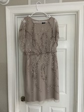 Adrianna Papell Sequin Flutter Sleeve Cocktail Silver Dress Size 14, Pre-owned