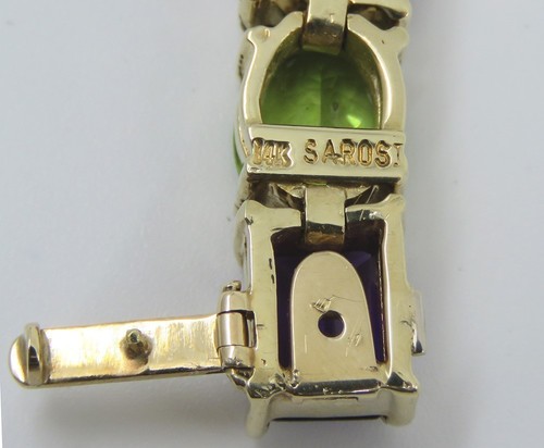 Designer A Sarosi 14K Yellow Gold 22Ct Amethyst 23Ct Peridot Gemstone Bracelet - Picture 10 of 10