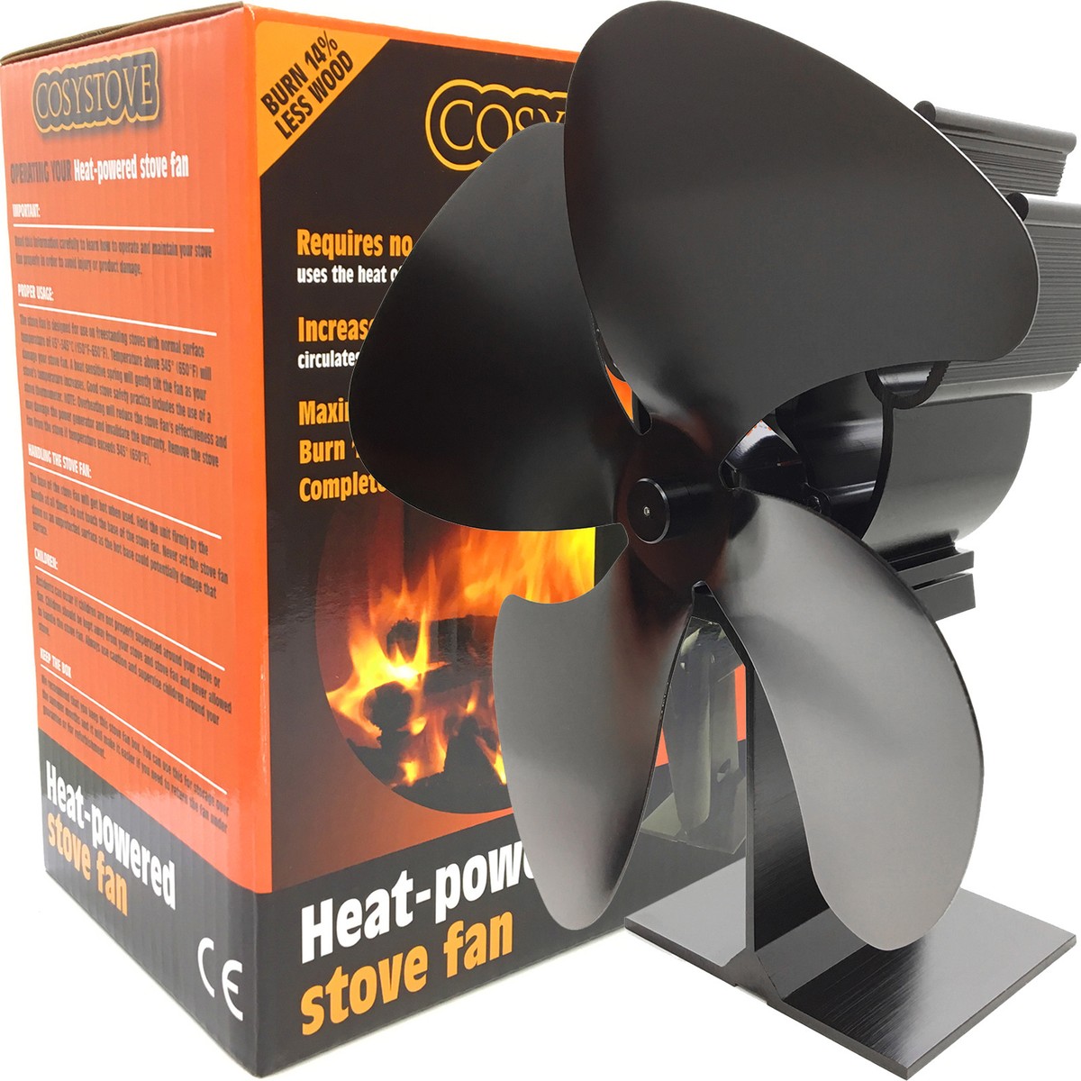 Cosystove® XL 4 Blade Heat Powered Stove Top Fan Wood Log Burner Eco  Friendly 5060183759954 | eBay