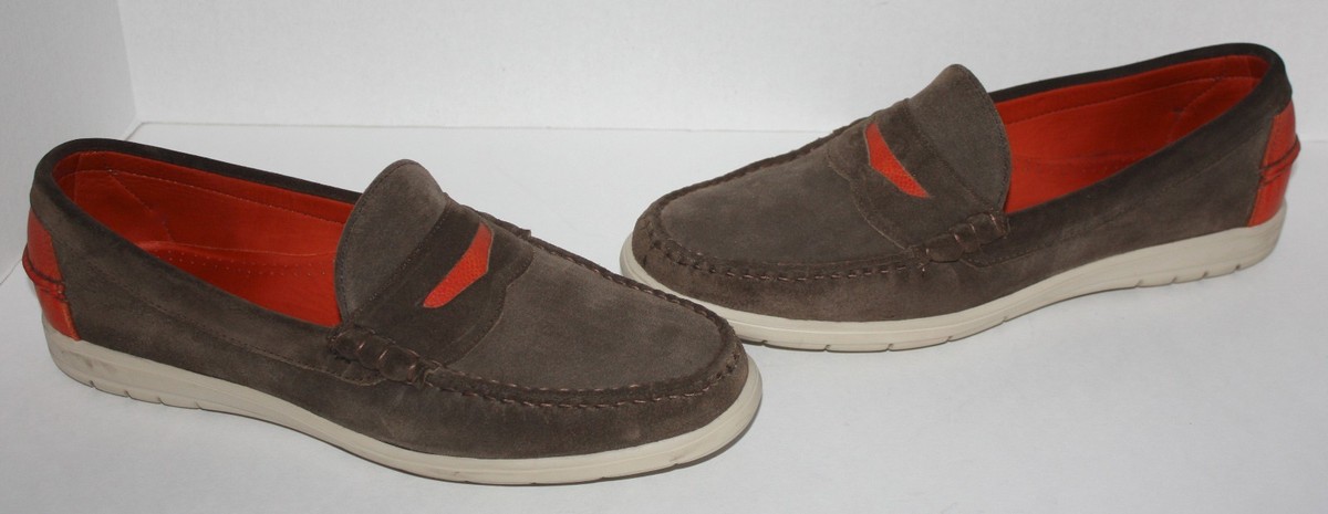 Rare Mens Allen Edmonds Navy Pier Green Orange Suede Loafers 