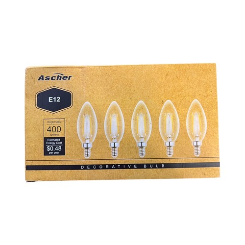ASCHER 4W E12 C35 Decorative Bulbs - 400 Lumens - C35-B11-35YY (5-Pack) - Picture 2 of 6