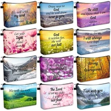 Chunful 12 Pcs Inspirational Christian Bags Bulk for Women Bible Verse Cosmet...