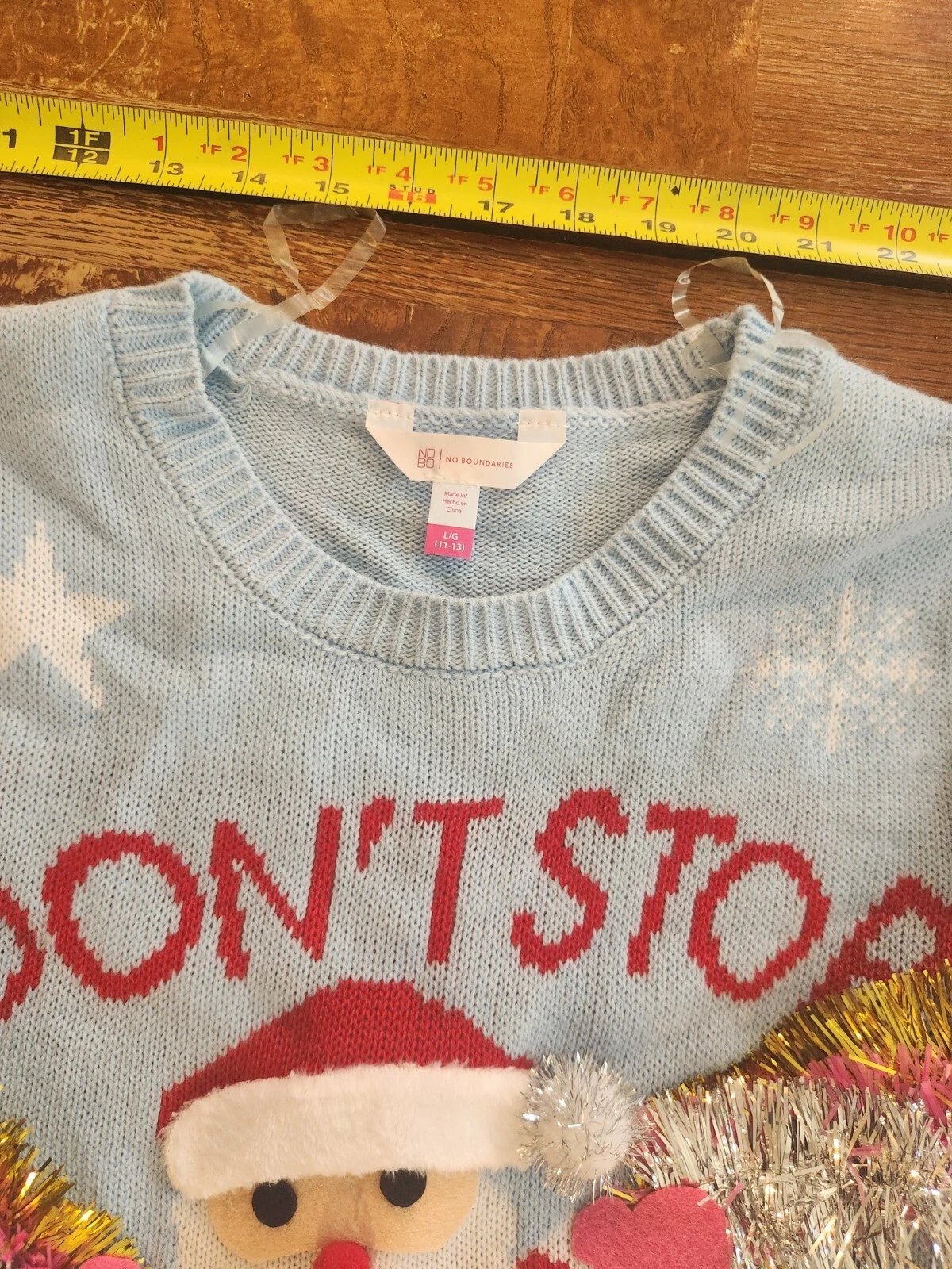 NO BOUNDARIES Ugly Christmas Sweater - Light Blue Santa Size Large #S63