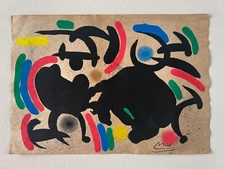 JOAN MIRO Drawing on paper (Handmade) signed and stamped mixed media.