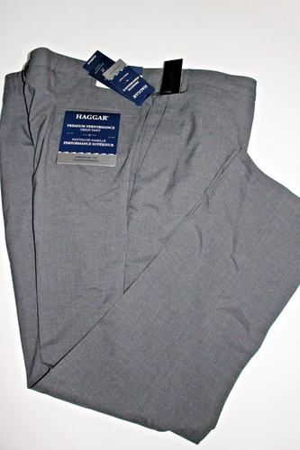 HAGGAR PREMIUM PERFORMANCE FLEX PLUS GREY STRAIGHT FIT DRESS PANTS SZ ...
