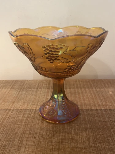 Vintage Fruit Bowl Compote. Marigold Carnival Glass. . Estimate 1940's. Indiana