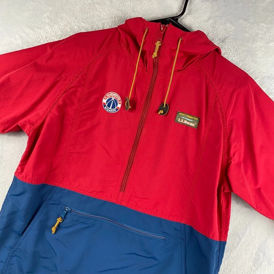 LL Bean Anorak Jacket Men Small Red Washington Wizards Kangaroo Pocket Hooded