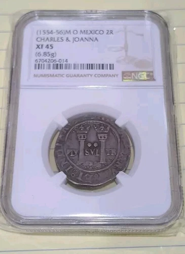 Charles and joanna Spain Mexico M O 2 Reales 1554-1556 Xf45 Ngc 