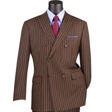 BIG  TALL Men's Brown Pinstripe Double-Breasted 6-Button Classic Fit Suit NWT
