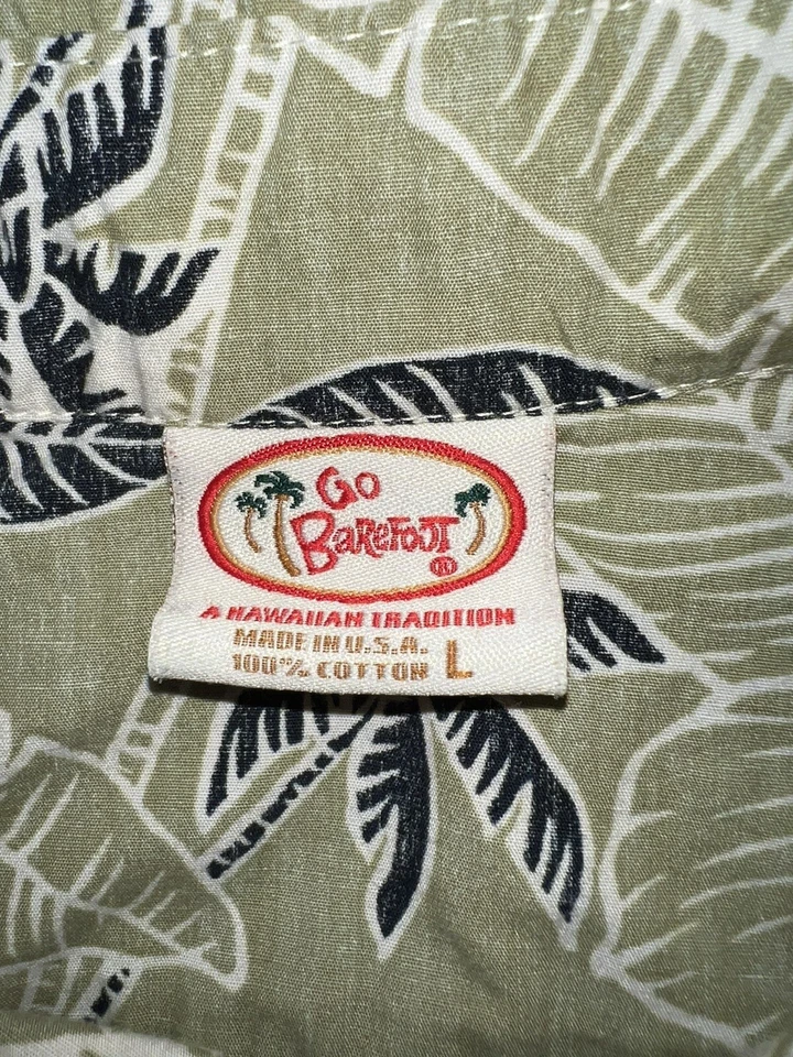 Camisa Hawaiana Floral Descalza en el Paraíso Hombres Grande Campamento 1/4 Botón Verde De Colección Foto 2 de 4