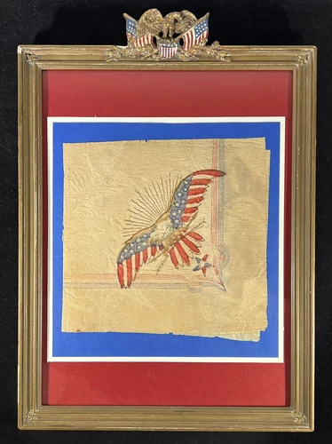 1800's Antique Original Civil War Hand Painted Patriotic Napkin American Flag