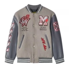 AC-Milan Leather Varsity Jacket - Tan & Gray Athletic Style