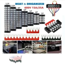 Dual Row 3-12 Positions Screw Terminal Block Terminal Barrier Strip 600V15A/25A