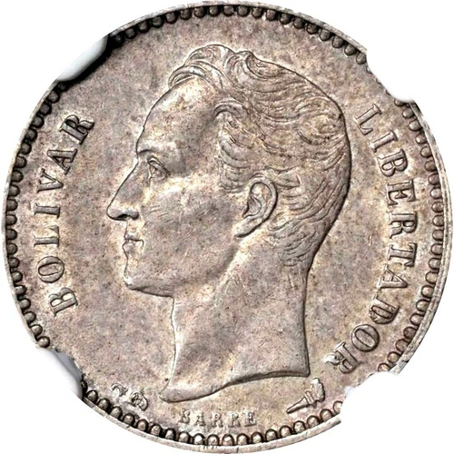 1912 Venezuela 1/2 Bolivar, 50 Centimos, NGC AU 55