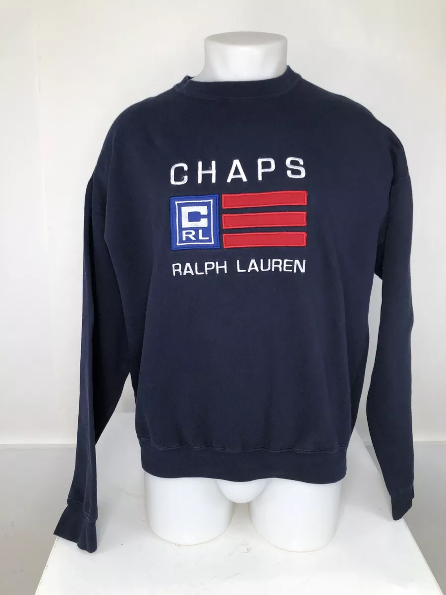 CHAPS / RALPH LAUREN Embroidered FLAG Mens Lg. Sweatshirt Sweater - EXCELLENT