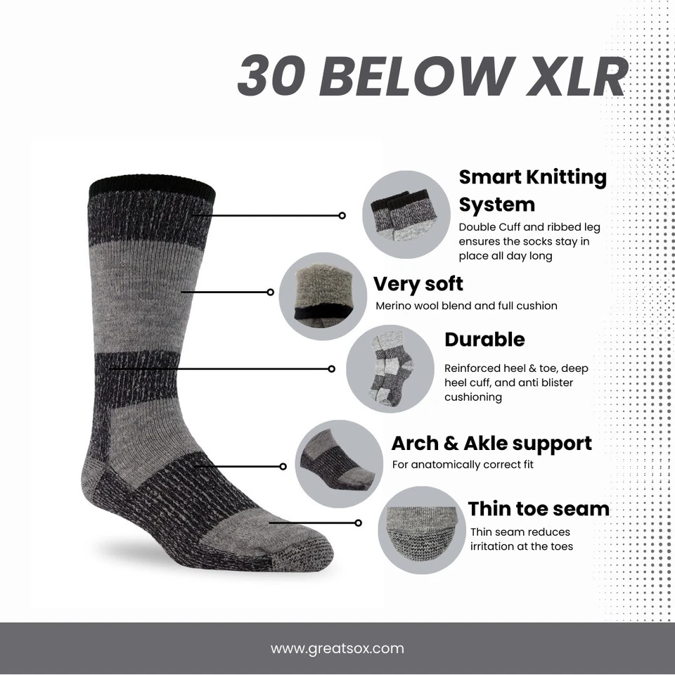 J.B. FIELD'S ICELANDIC "30 BELOW XLR" MERINO WOOL THERMAL SOCK - Image 2 of 4
