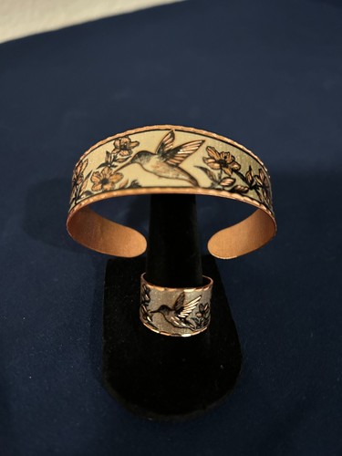 Copper Reflections Hummingbird Ring and Wrist Cuff