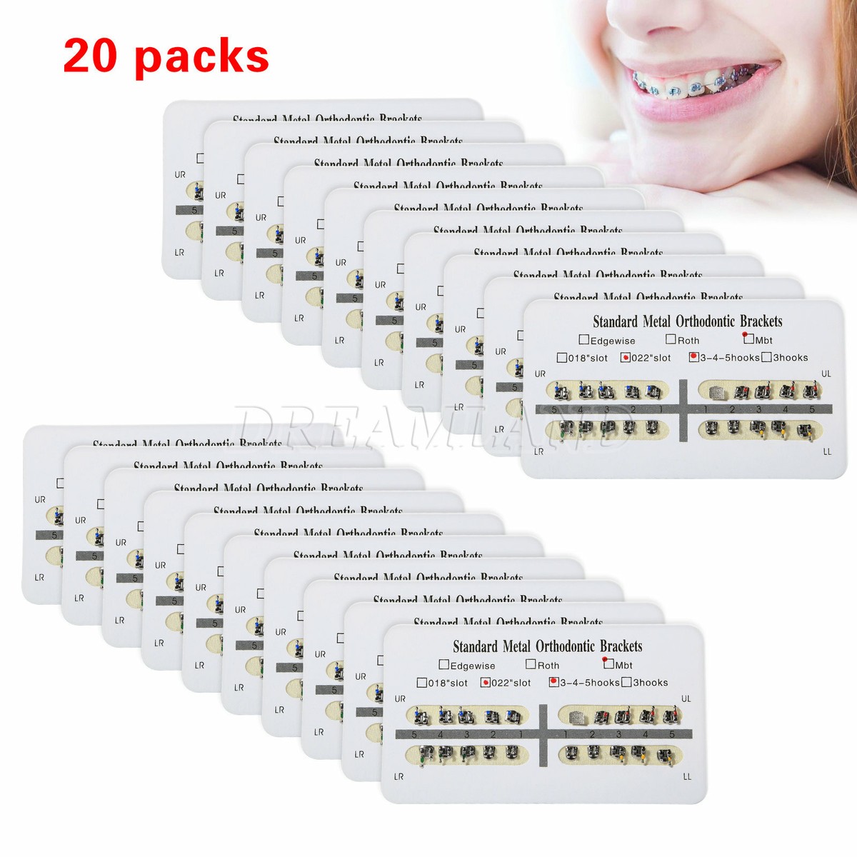 10Packs Dental Orthodontic Metal Brackets Braces Mini Roth Slot.022 Hooks 3-4-5
