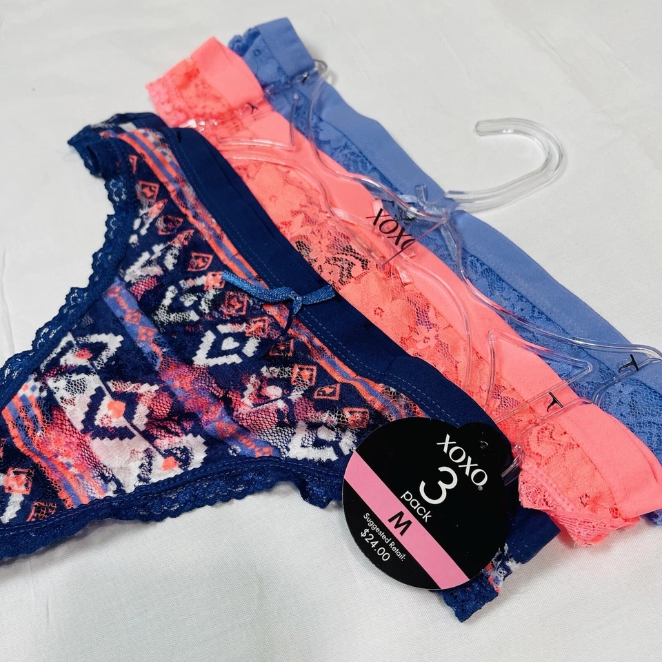 3 Pares XOXO Mujeres Sexy TANGAS Encaje Bragas Multicolor Floral MEDIANO Foto 4 de 4