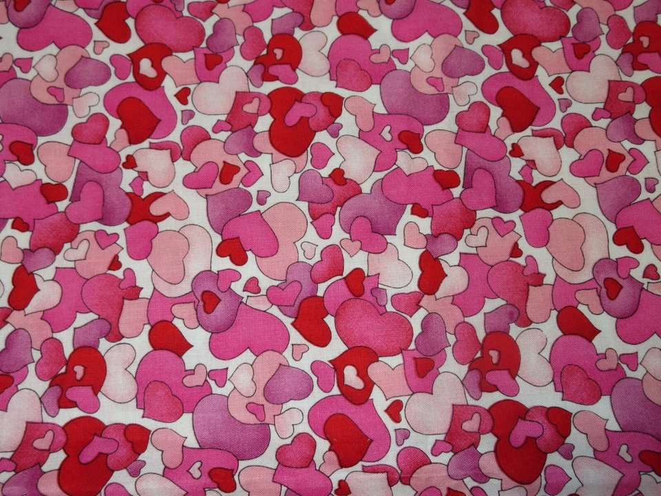 Almost 1 Yd (31 in) LUCY & ME for Hi-Fashion Fabrics - Pink/Red/White HEARTS - Image 2 of 2