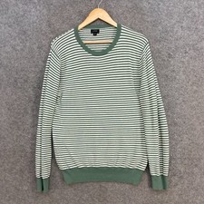 J Crew Mens Jumper Size S Small Green White Striped Cotton Long Sleeve Sweater
