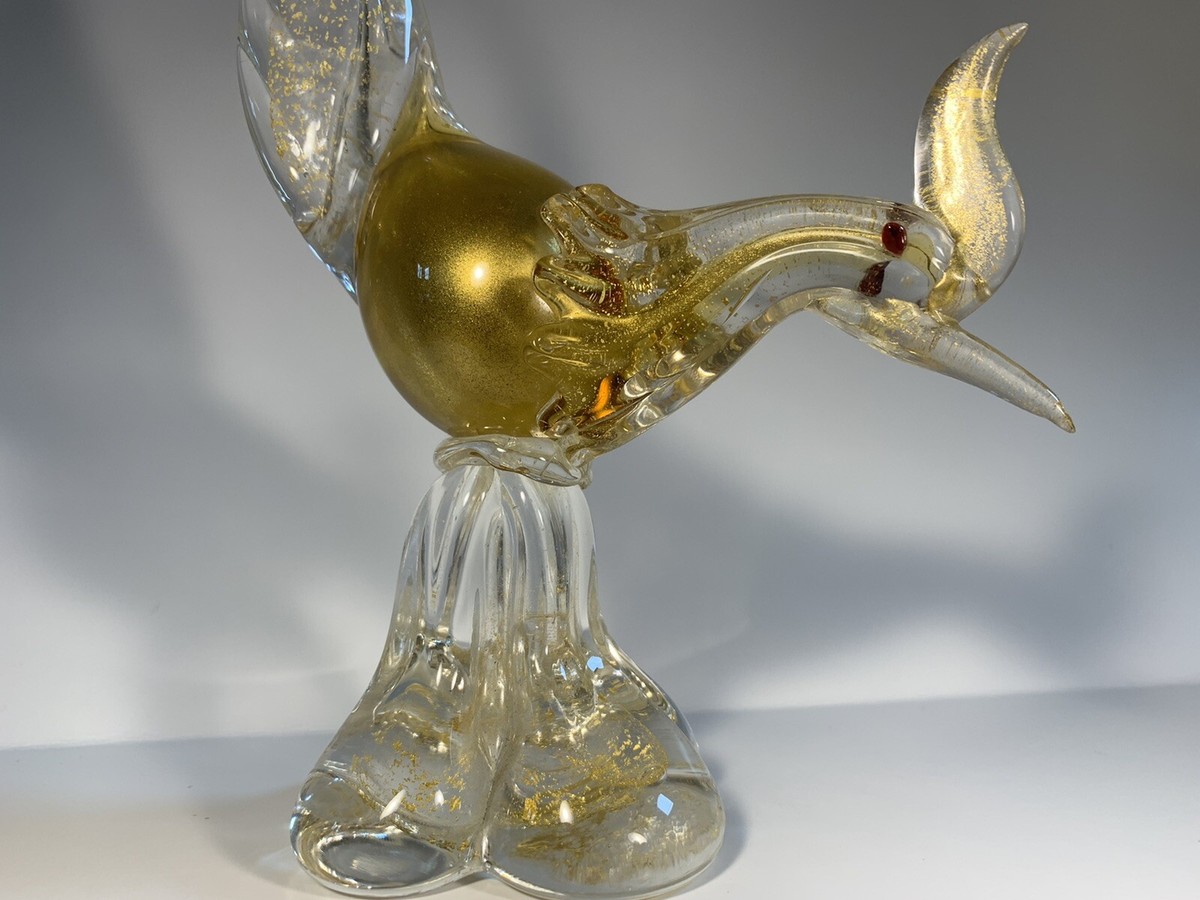 RARE BEAUTIFUL Vintage Murano Gold Flake Italian Art Glass Bird