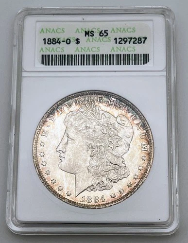 1884-O Morgan Silver Dollar ANACS MS65 Vintage Soapbox Holder Toned Toning
