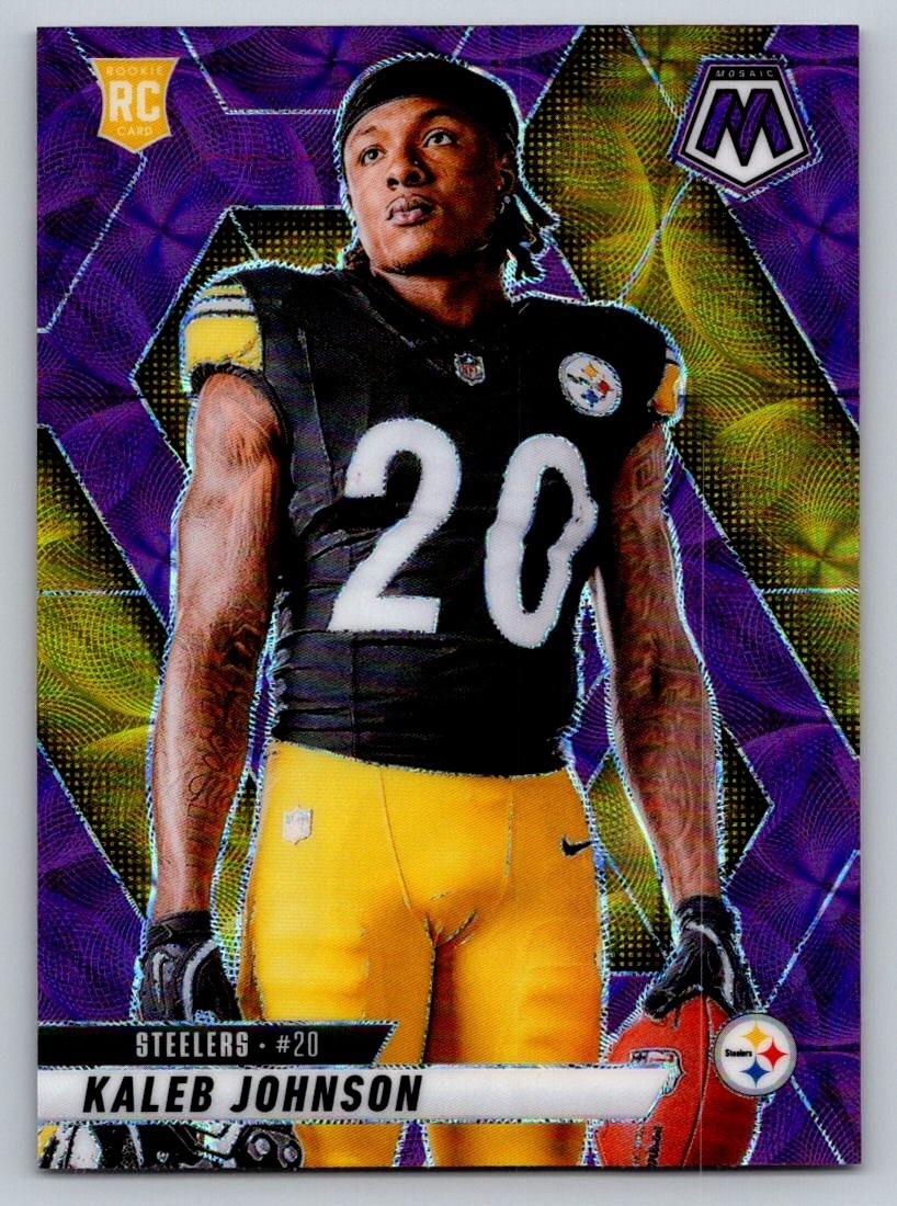 2025 Panini Mosaic Kaleb Johnson Steelers Purple Scope Prizm Variation RC #289