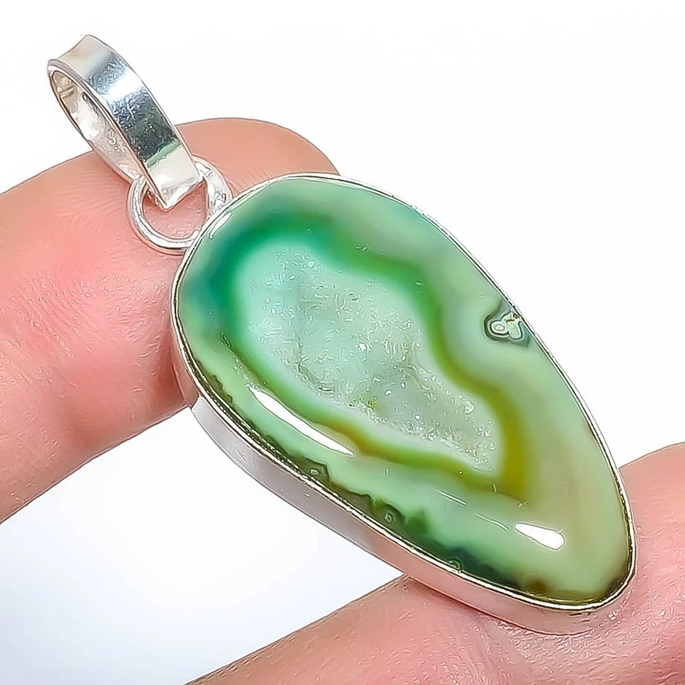 Colgante de piedras preciosas Drusy de plata de ley 925 hecho a mano joyería india para niñas Foto 2 de 4