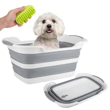 Collapsible Pet Bathtub with Water Drainage Hole and Plug - Foldable Plastic ...