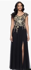 Betsy & Adam Women's Xscape Women's Scuba Side Ruffle 3/4 Sleeve Floor Length/4