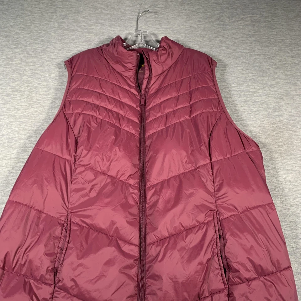 Chaleco acolchado Xersion Puffer para mujer 2X Borgoña empaquetable bolsillos con cremallera ligero Foto 2 de 4