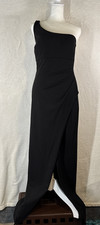 Windsor Black One Shoulder Gown Evening Glam Core Ruched Hip & High Front Slit